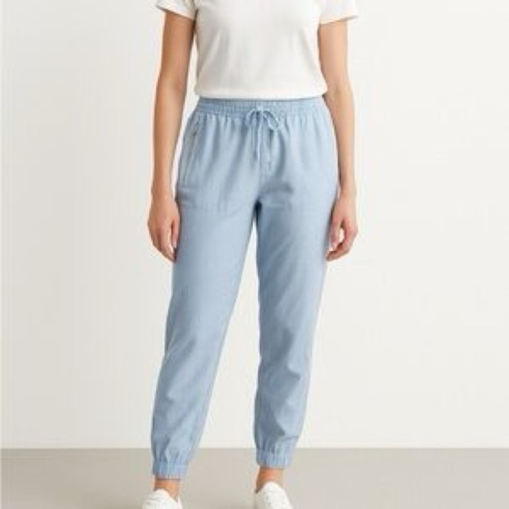 NWT SERRA Light Blue Linen Blend Women's Jogger Pants L